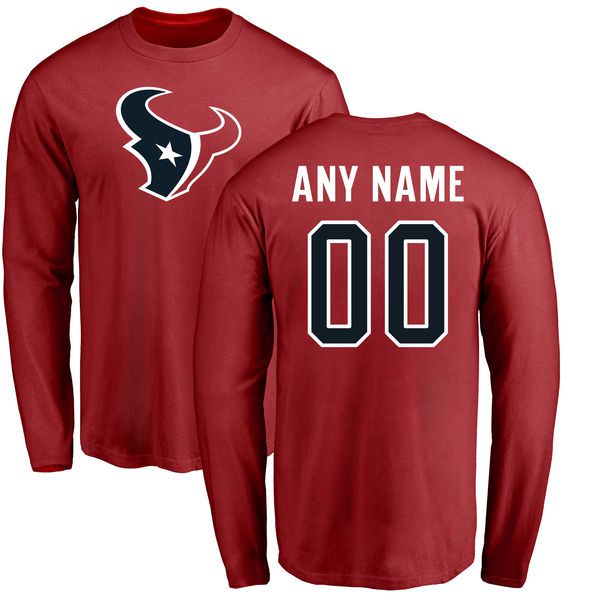 Men Houston Texans NFL Pro Line Red Personalized Name  Number Logo Long Sleeve T-Shirt